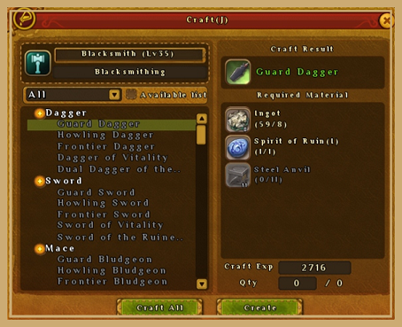 RO2 Crafting Interface